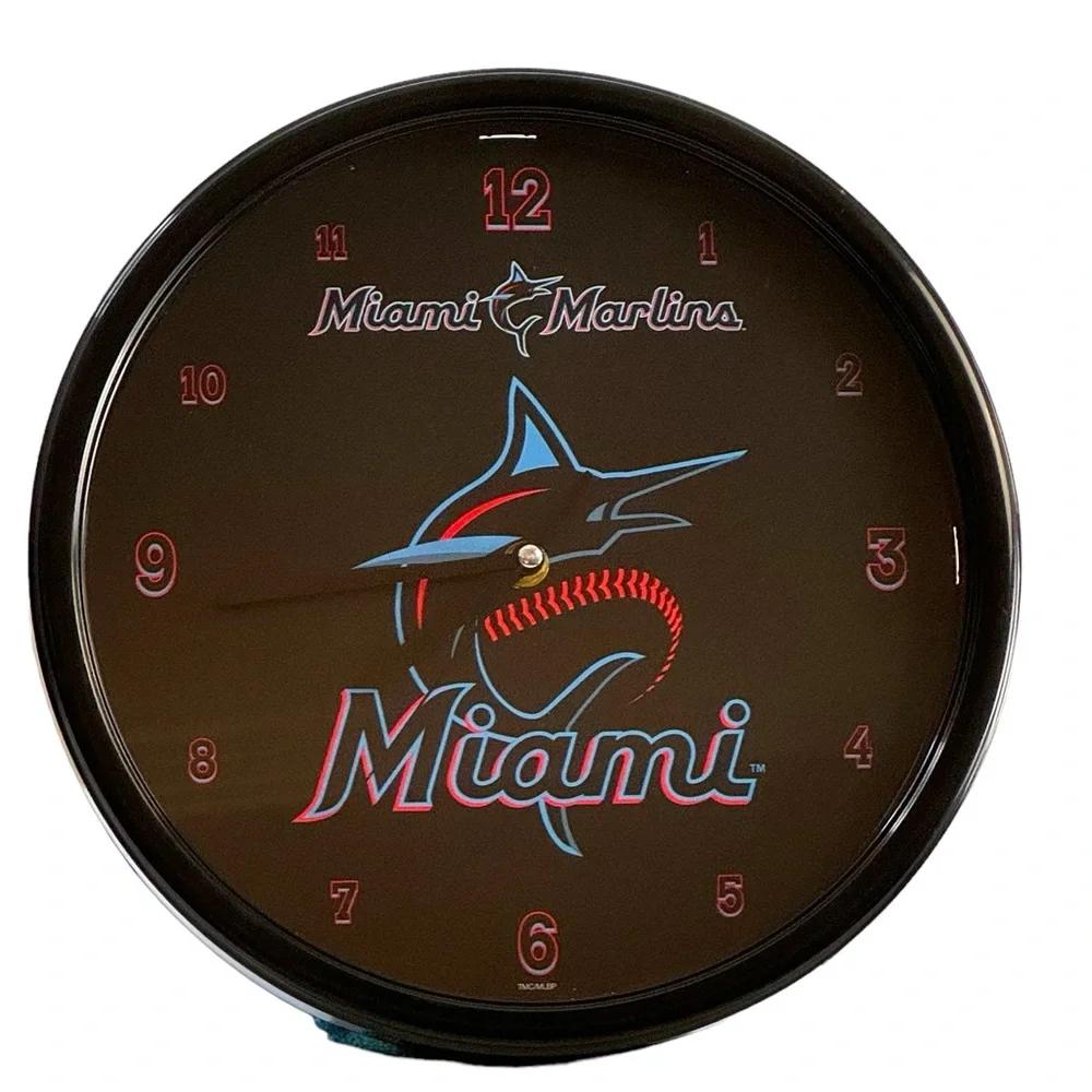 Miami Marlins Round Black Rim Round Clock MLB-MMA The Memory Company